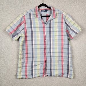 Polo Ralph Lauren Shirt Mens XL Plaid Linen Blend Short Sleeve Button‎ Up Summer